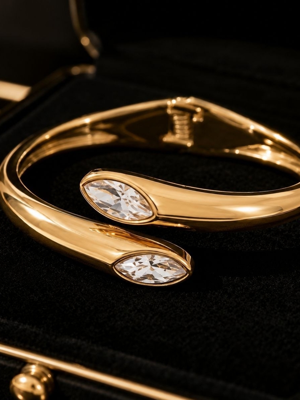 Gold Tone Crystal Terminated Cuff Bracelet